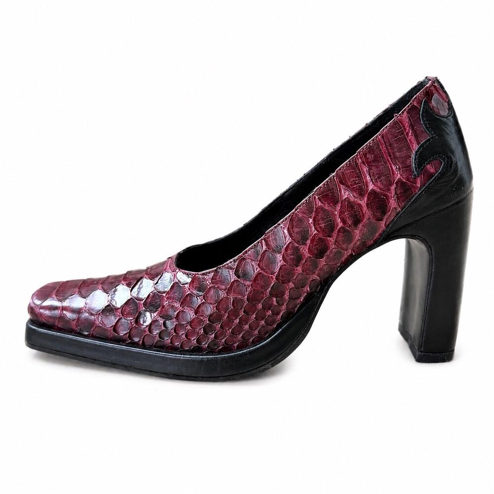 Vintage JUNO Italy Magenta Croc Platform Square Toe Pumps Women’s Size 37